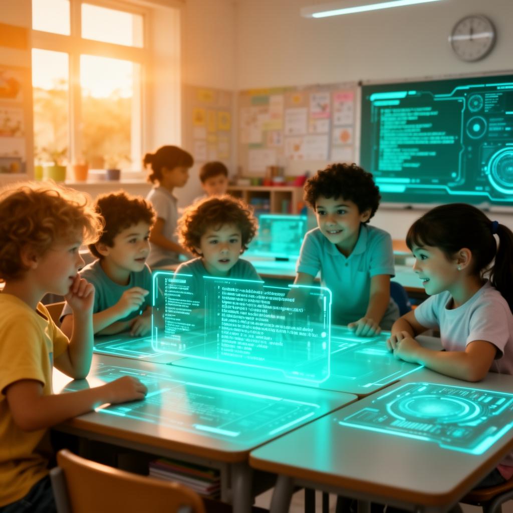 Children engaging with futuristic learning technology
